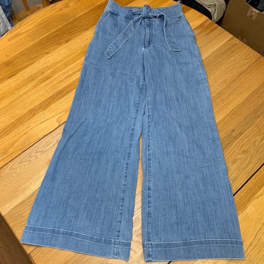 Express Super High Rise Wide Leg Tie Waist Jeans Medium Wash Blue Womens Size 8R